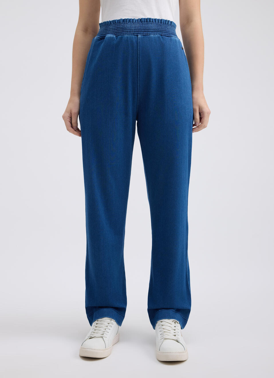 Women Blue High Rise Knitted Denim Pants, , large image number 1