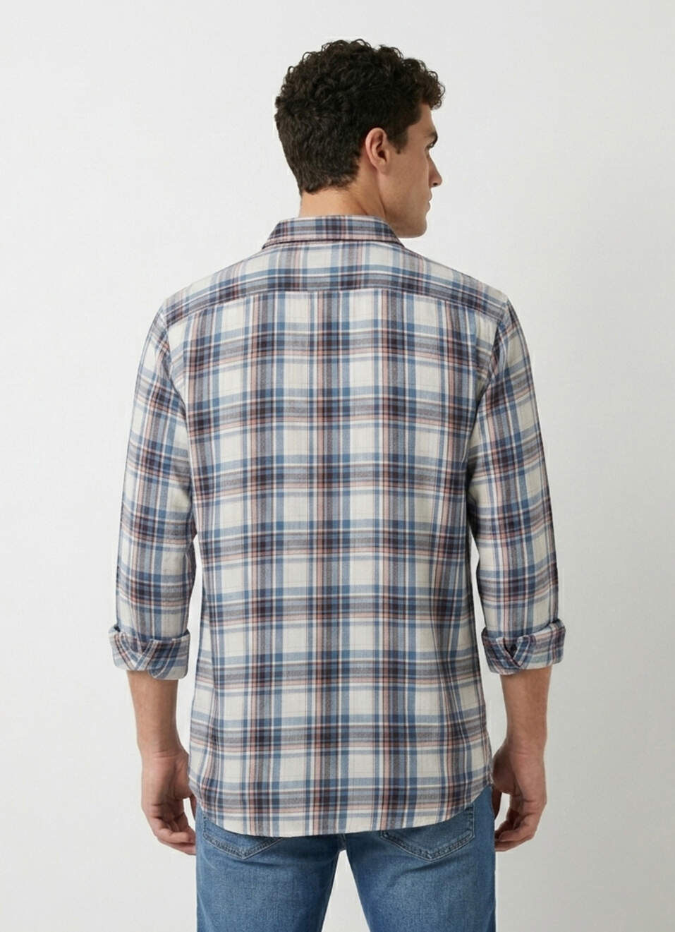 Men Blue Checked Long Sleeve Shirt, , large image number 2