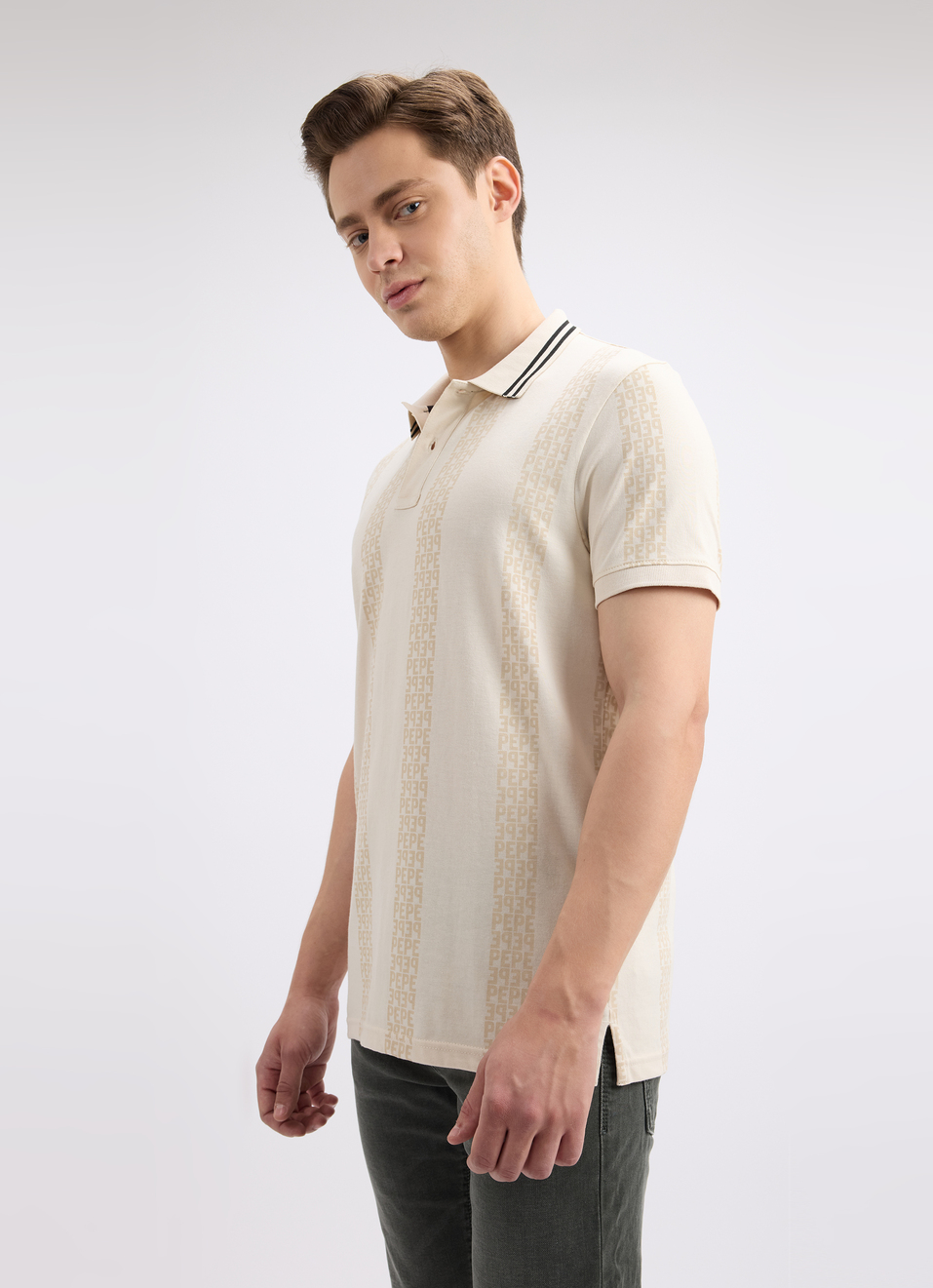 Men Ivory White Graphic Print Short Sleeve Polo, , large image number 3