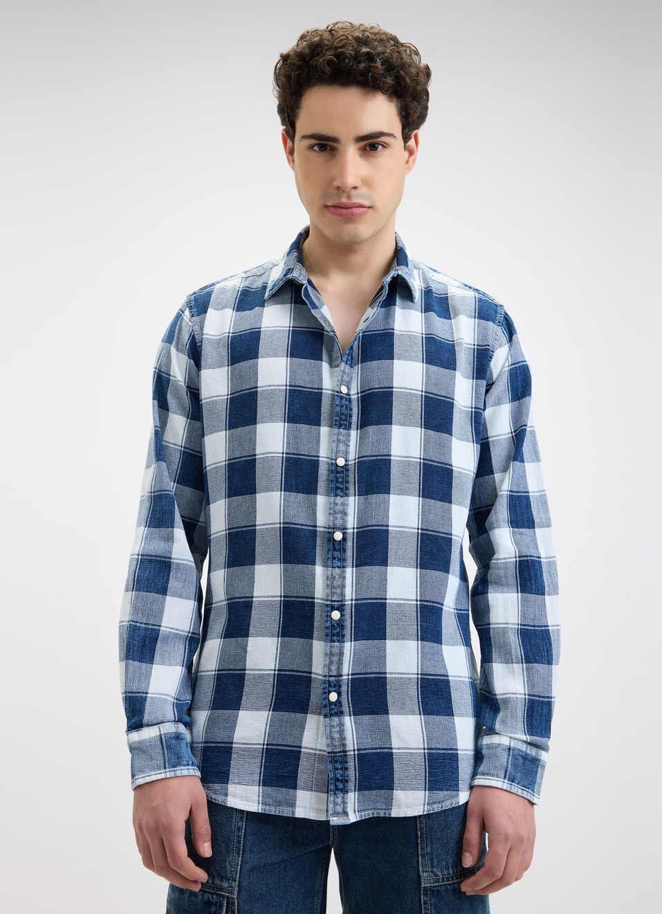 Men Blue Check Full Sleeve Shirt, , large image number 1