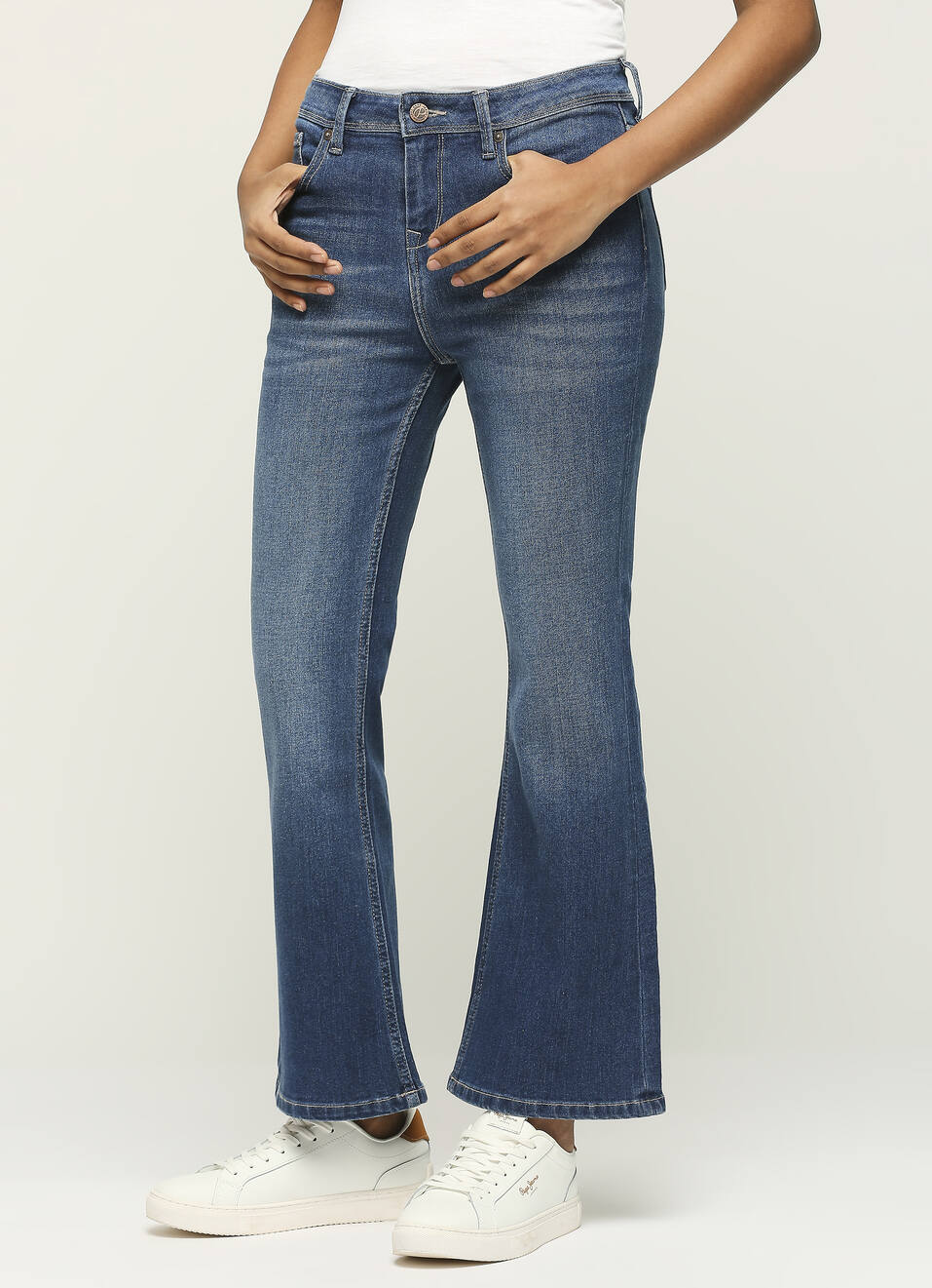 Dion Flare Blue High Waist Slim Fit Jeans, , large image number 3