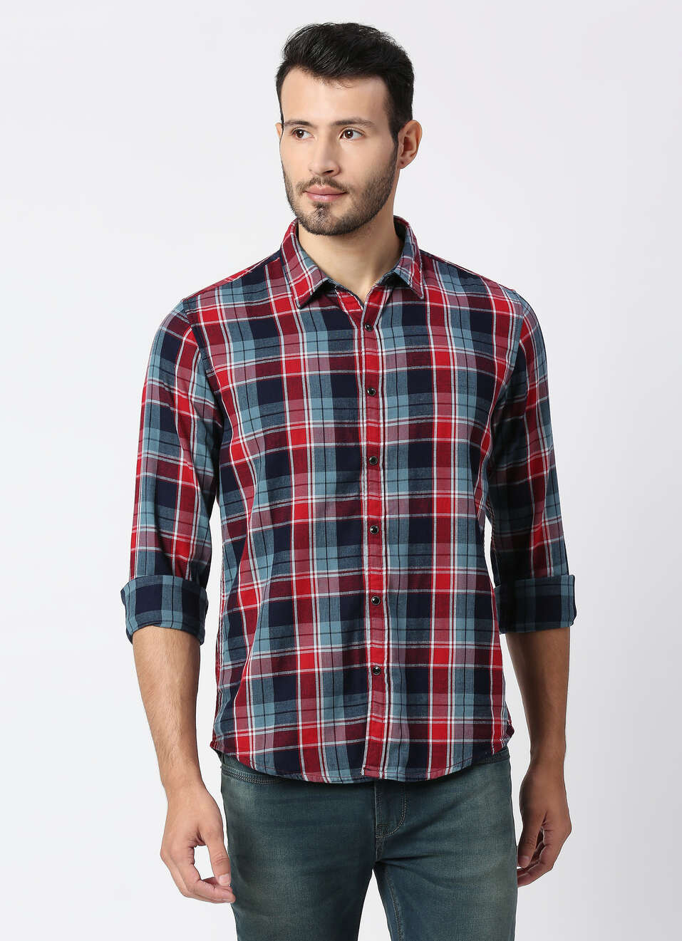 Maxime Reversible Indigo Checks Shirt, , large image number 4