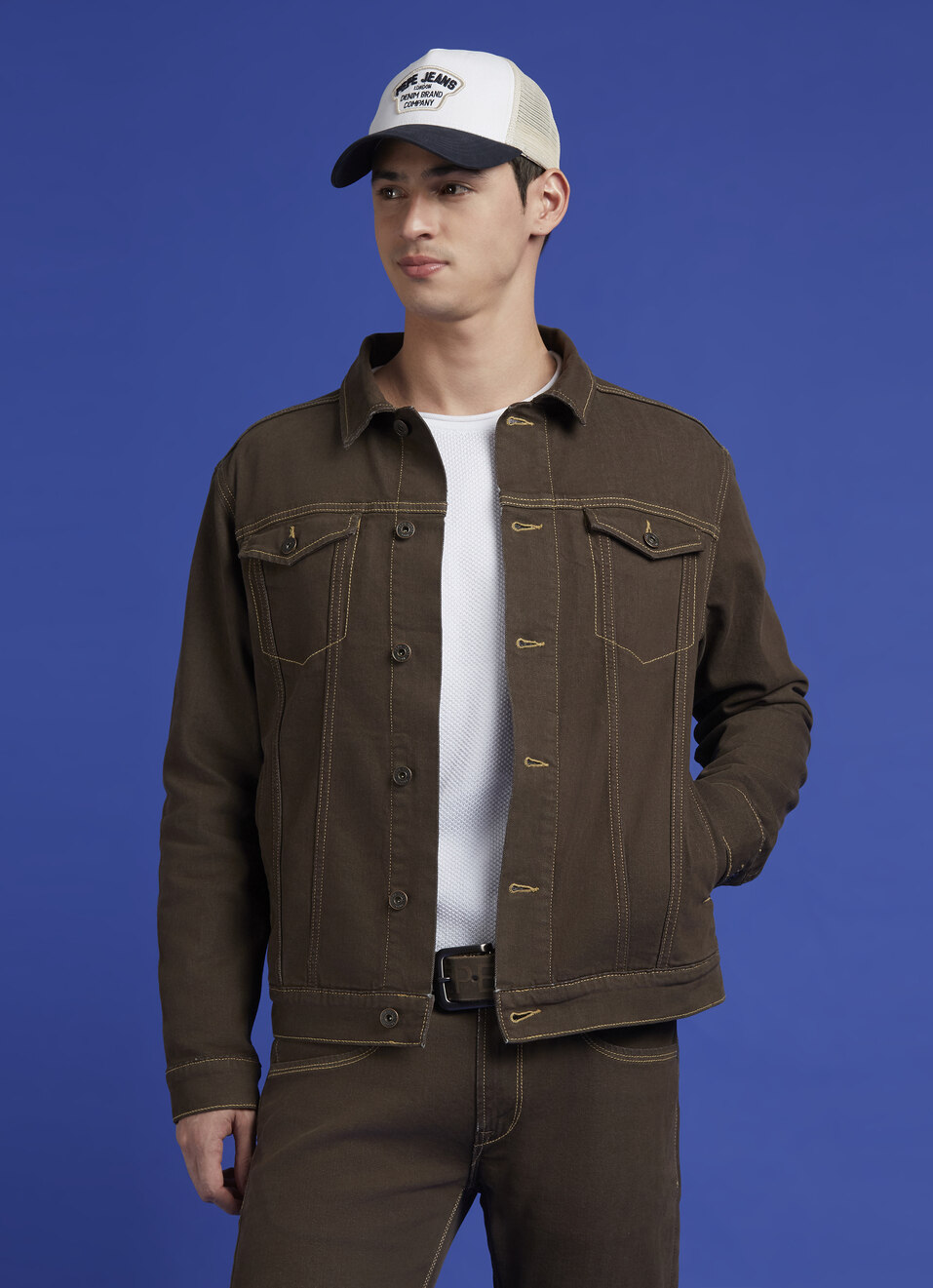 Brown Full Sleeve Denim Jacket, , large image number 0