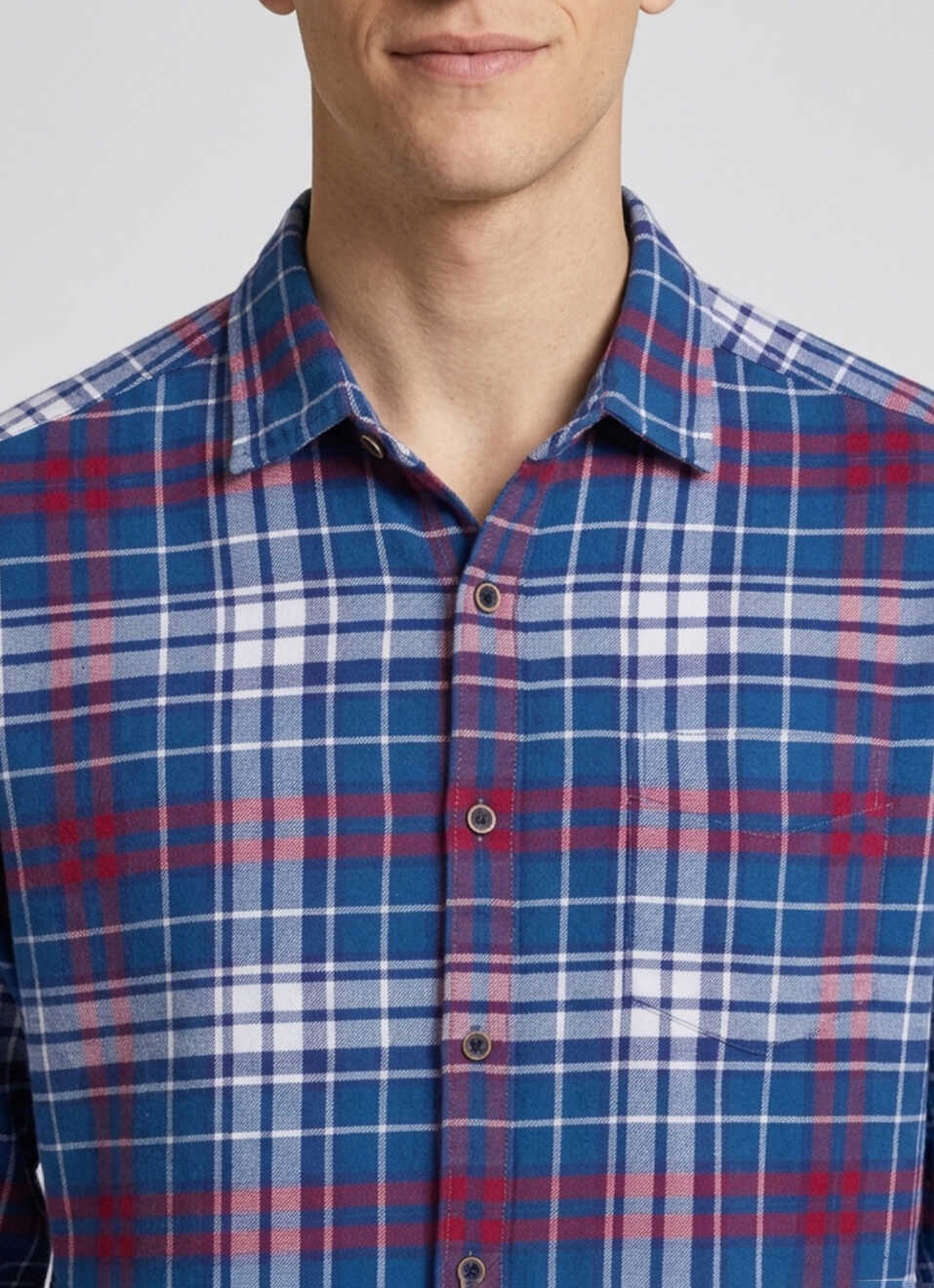 Men Blue Checked Brushed Long Sleeve Shirt, , large image number 4