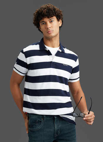 Men Navy Regular Fit Short Sleeve Striped Polo