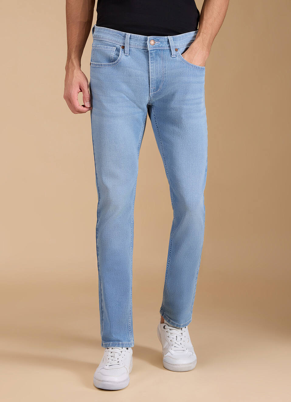 Men Light Blue Mid Rise Slim Fit Jeans, , large image number 2
