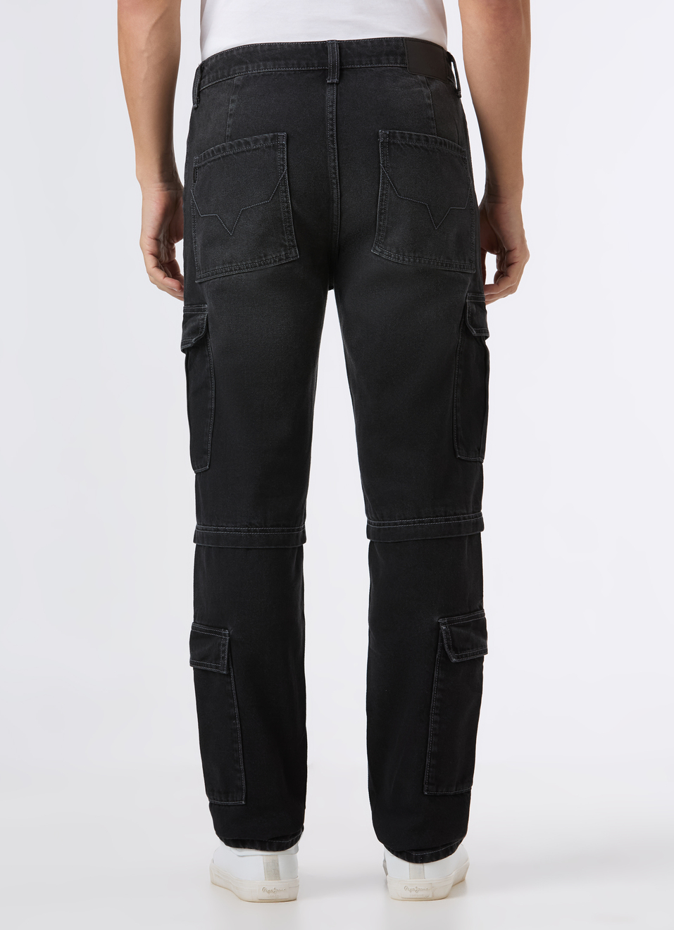 Men Black Mid Rise Multi-pocket Cargo Jeans, , large image number 2