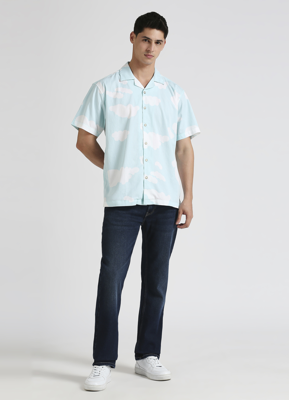Blue All Over Printed Resort Collar Shirt, , large image number 3