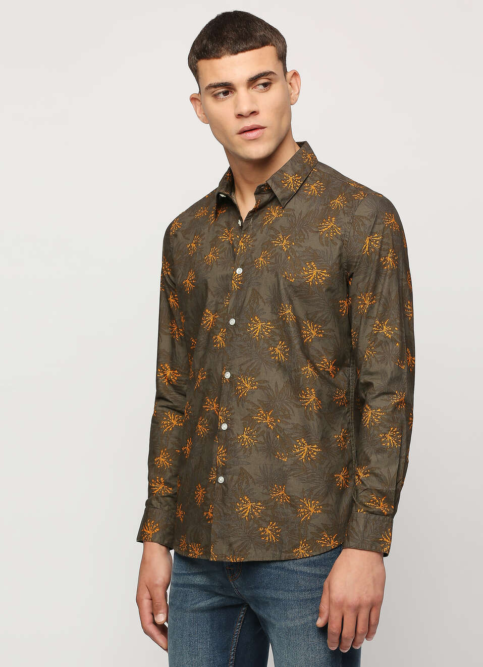 Olive Printed Full Sleeve Shirt, , large image number 3