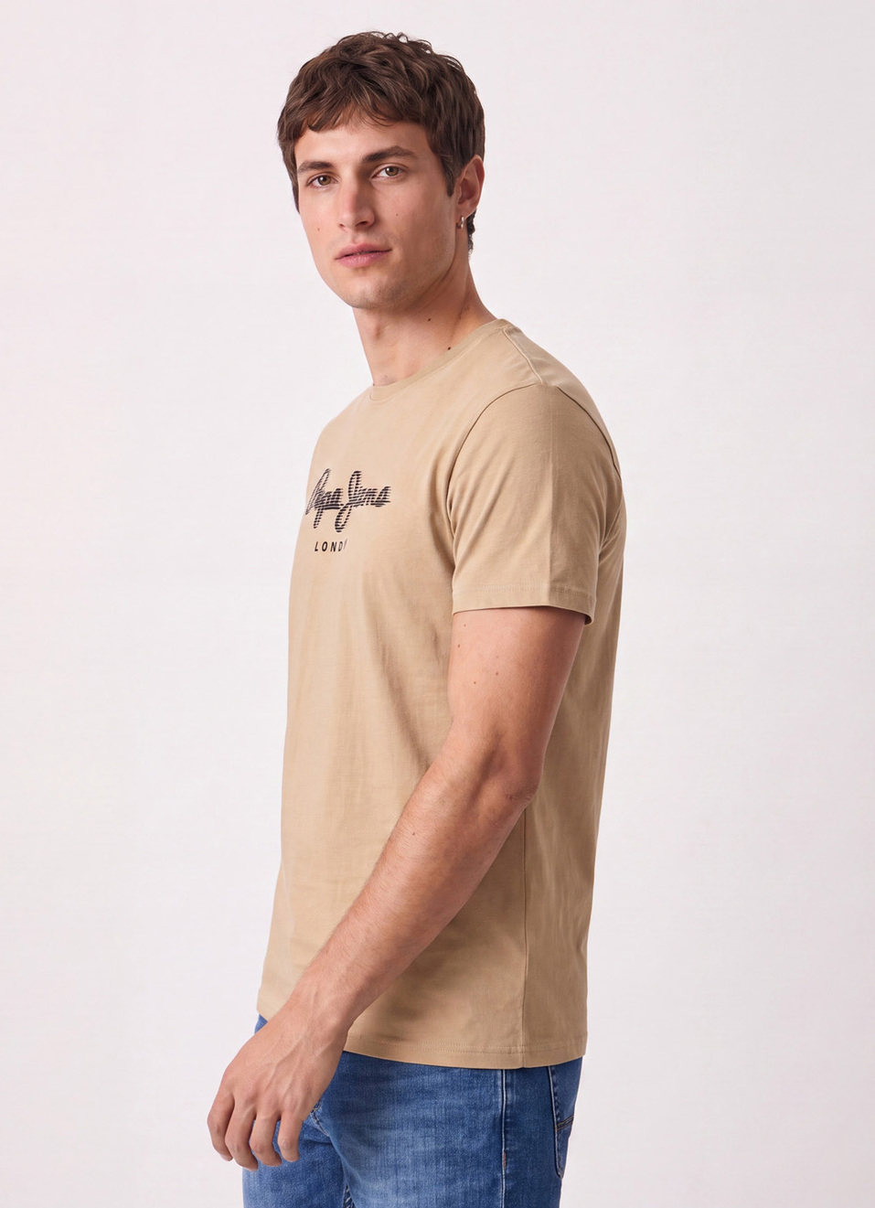 Men Beige Printed Slim Fit Short Sleeve T-shirt, , large image number 3
