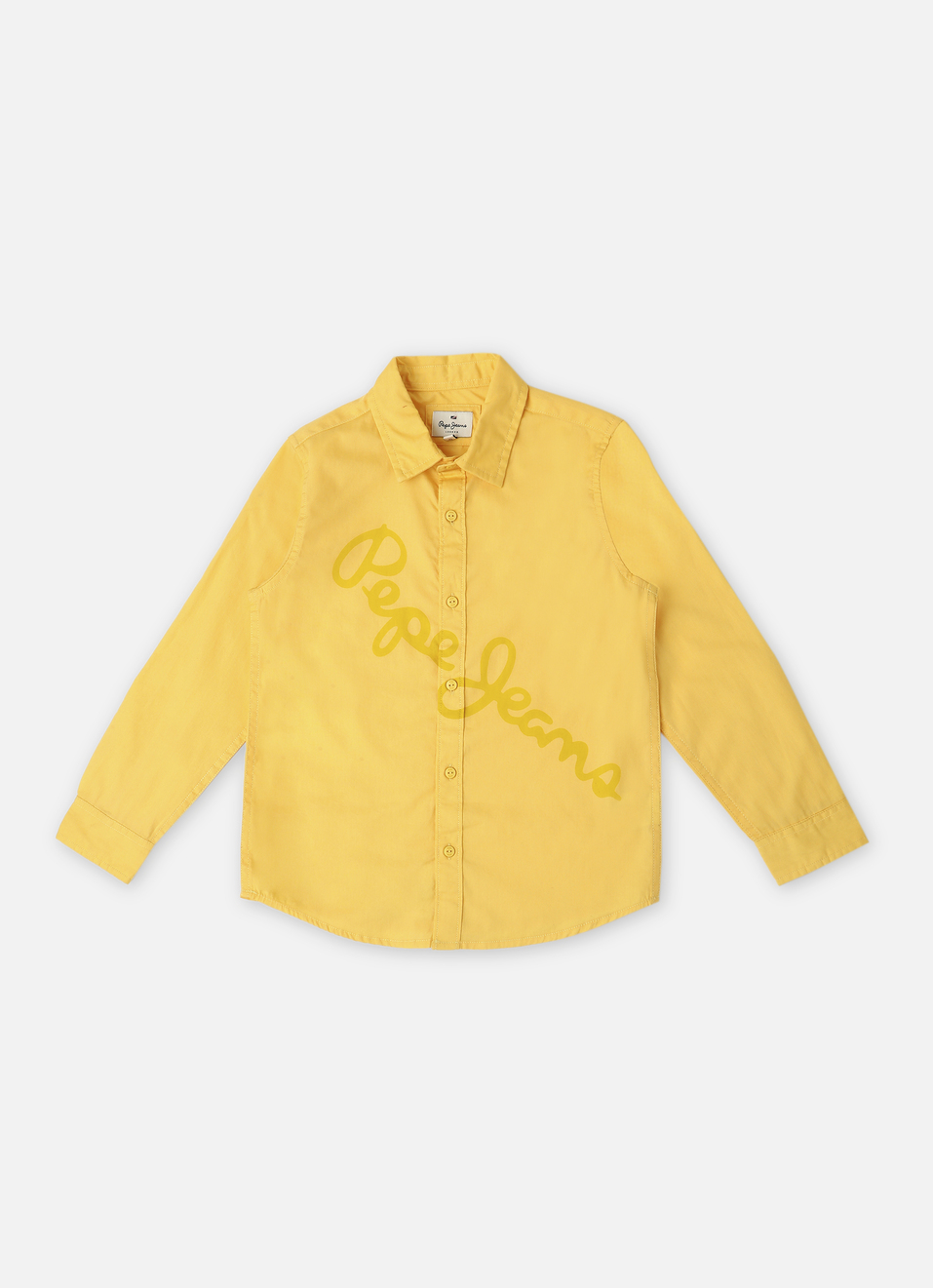 Boys Yellow Solid Brand Print Poplin Long Sleeve Shirt, , large image number 0
