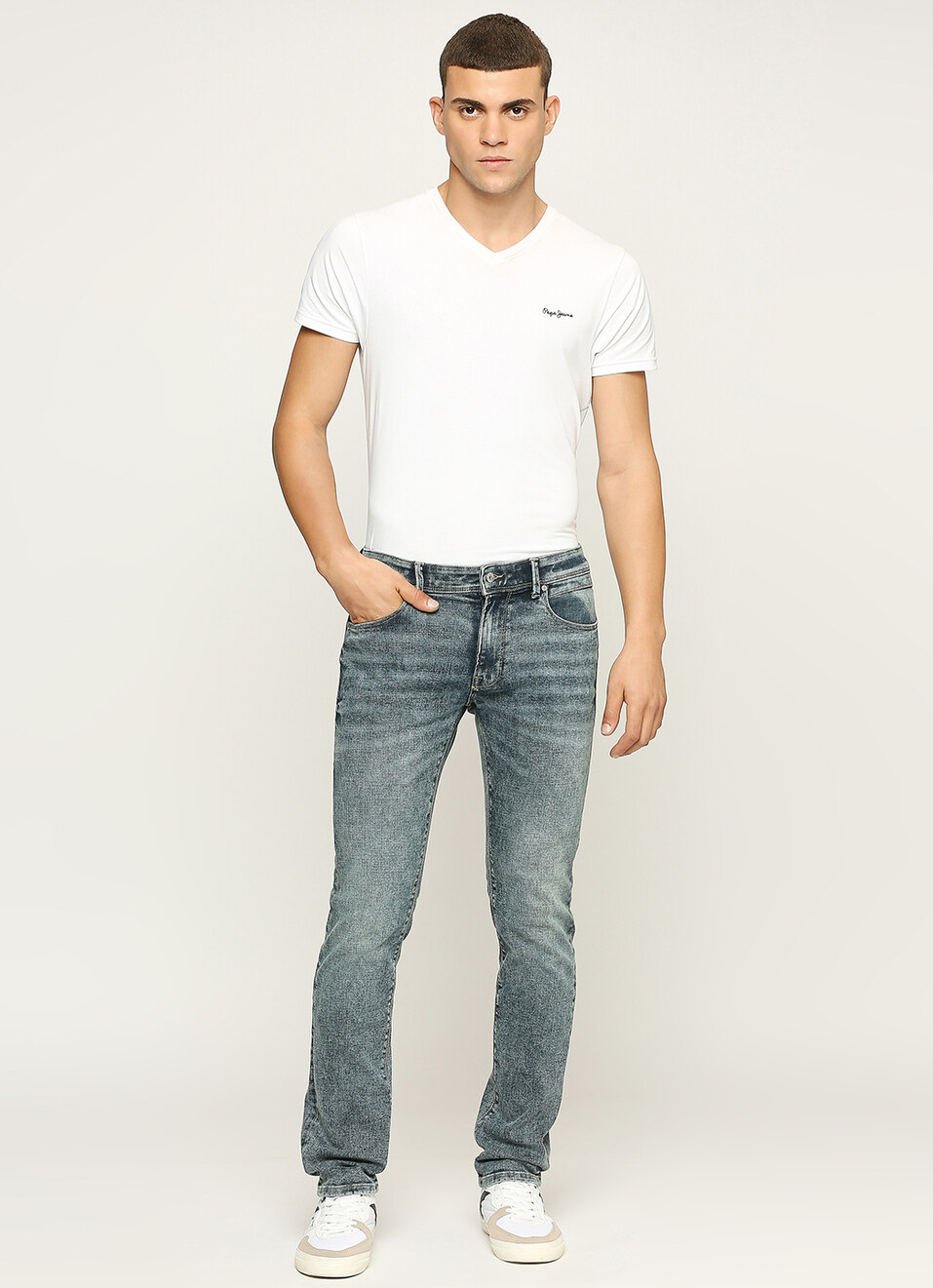 Vapour Blue Mid Waist Slim Fit Jeans, , large image number 1