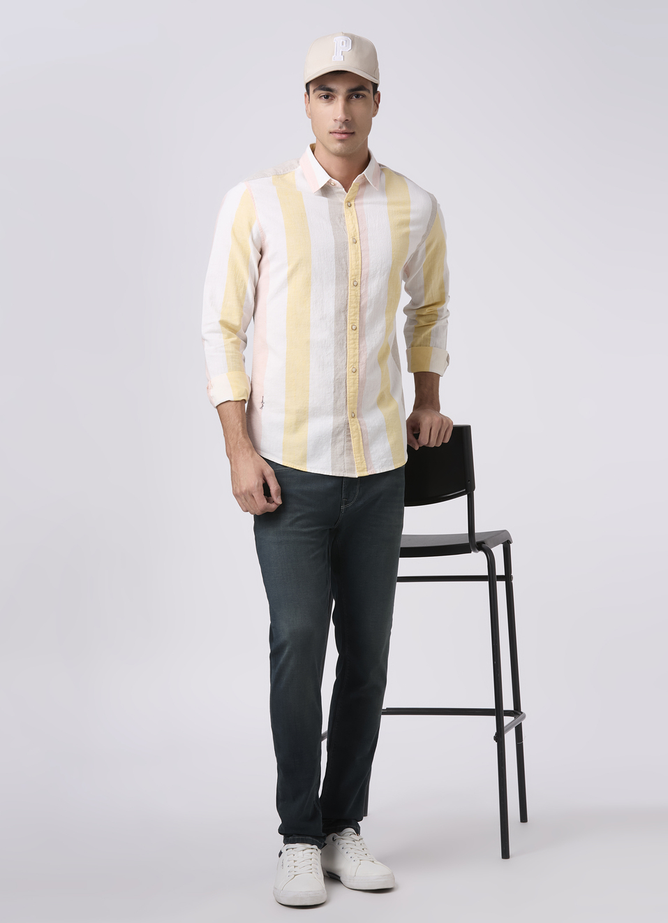 Men White Striped Shirt, , large image number 5