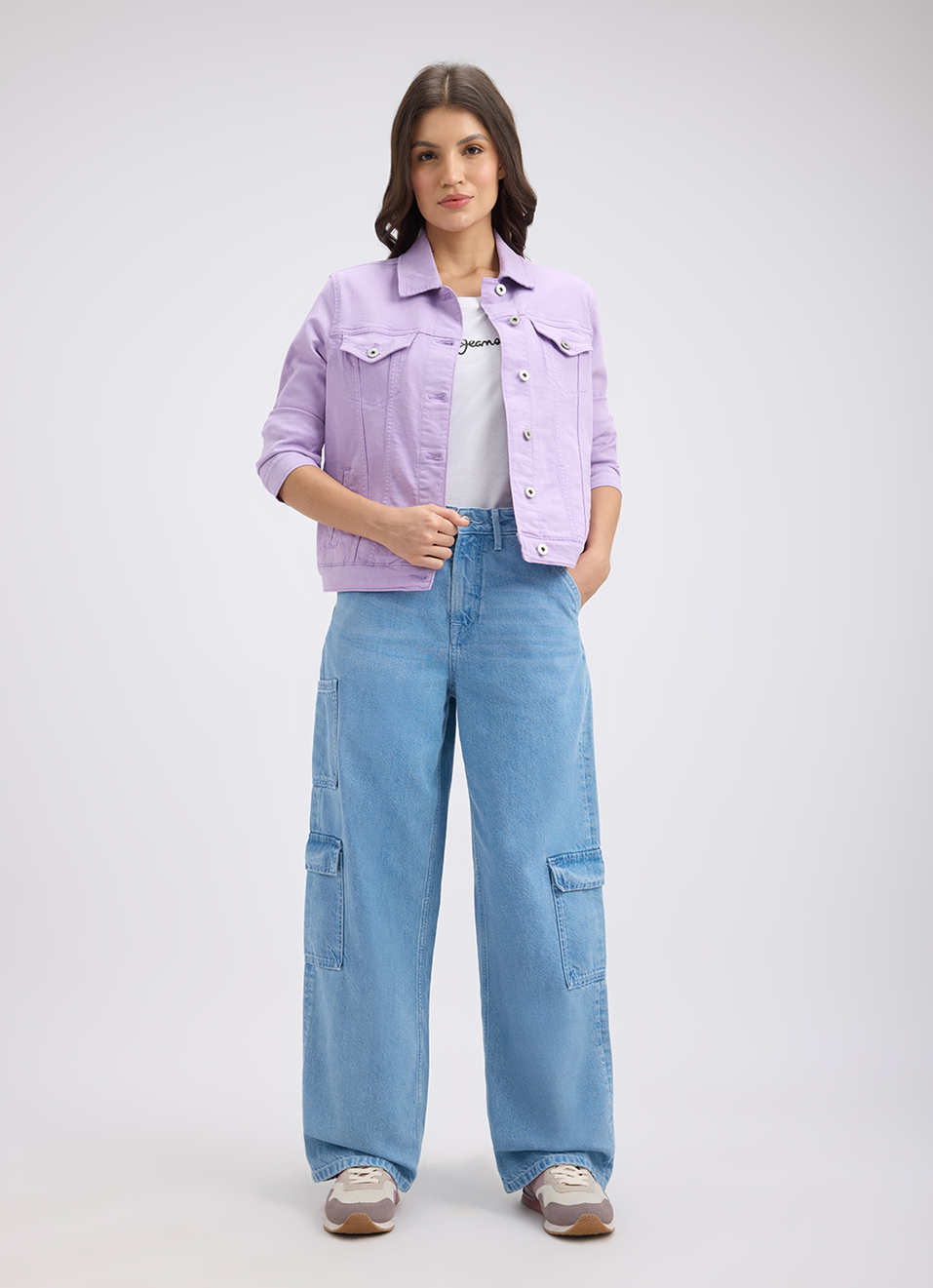 Women Blue Straight Fit High Rise Cargo Jeans, , large image number 5