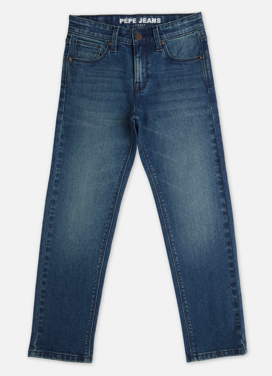 Boys Dark Blue Skater Mid Rise Wide Leg Jeans, , large image number 0