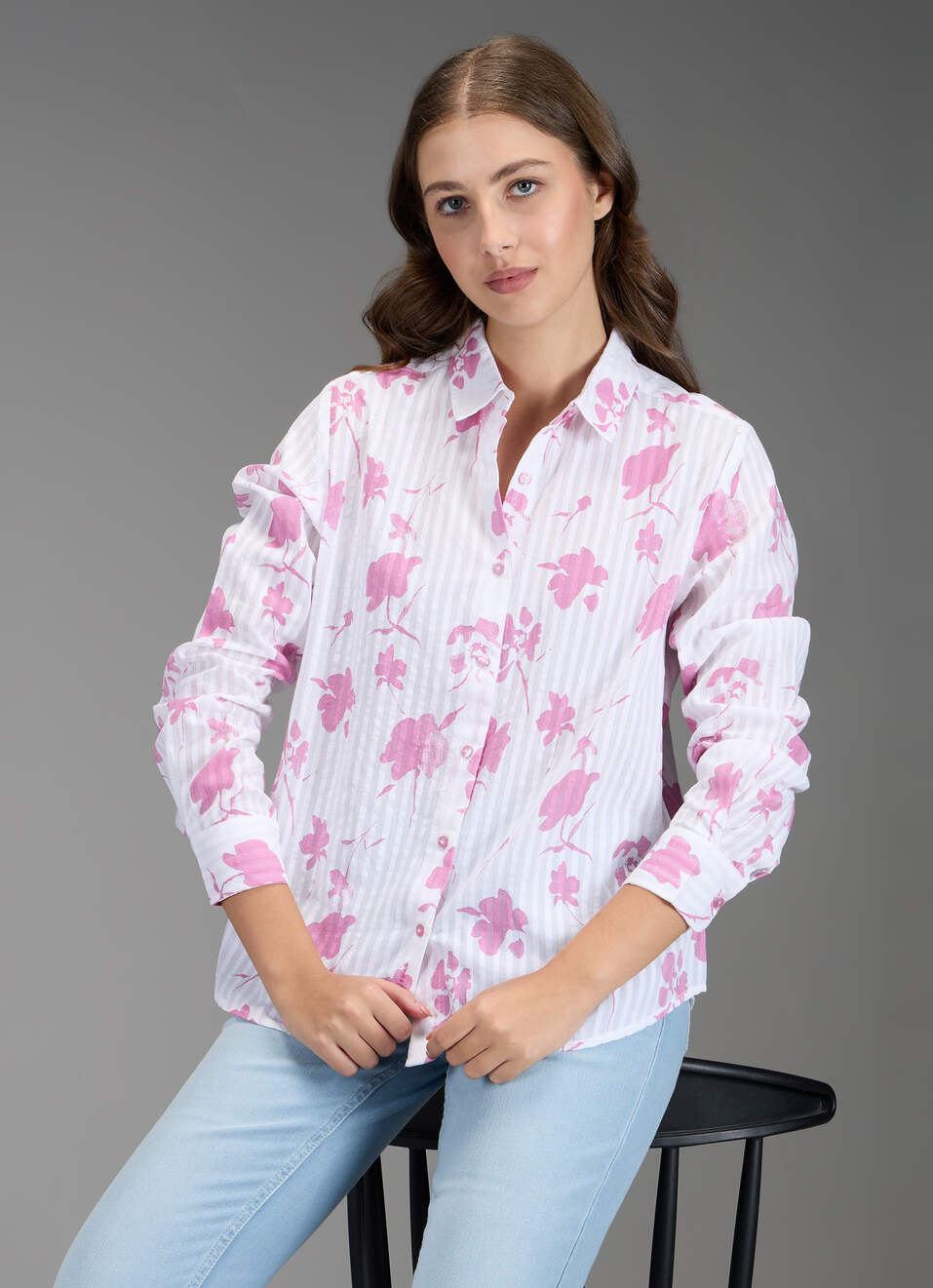 Women Pink Floral Print Regular Fit Shirt, , large image number 0