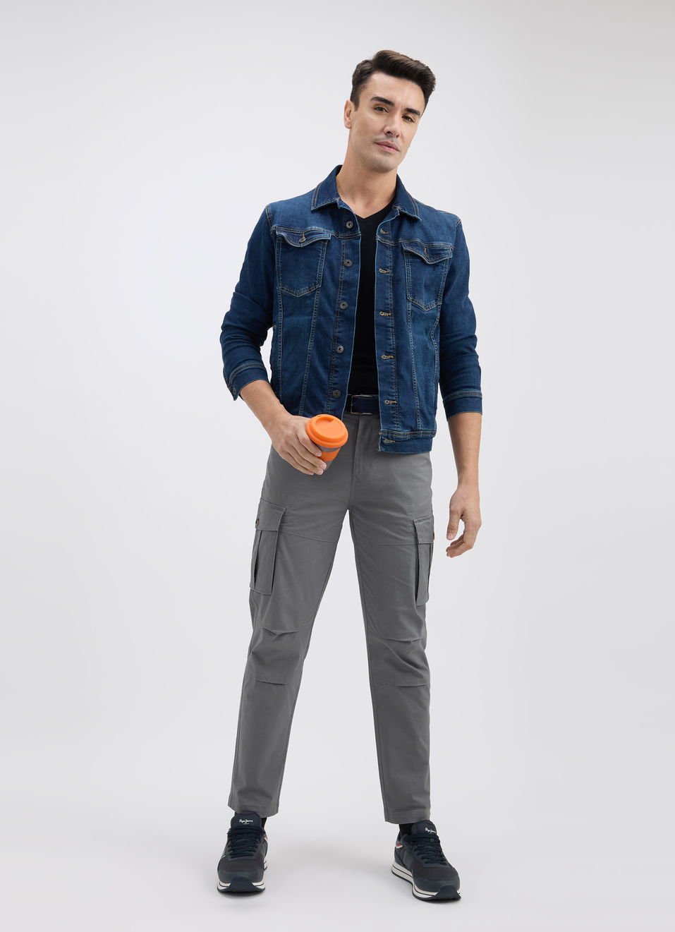 Men Grey Mid Rise Stretch Cargo, , large image number 5