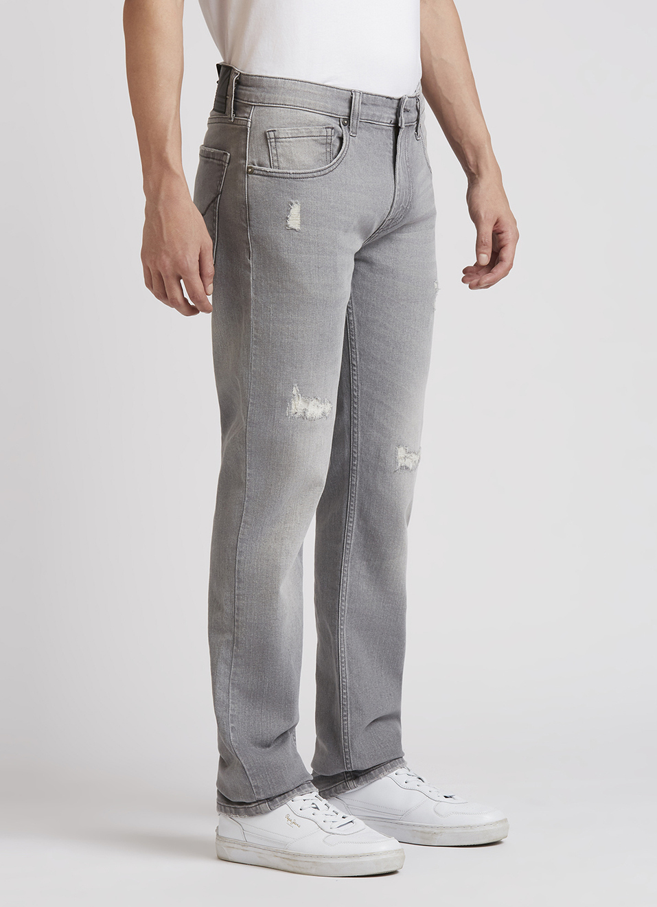 Vapour Grey Mid Rise Distressed Slim Jeans, , large image number 5