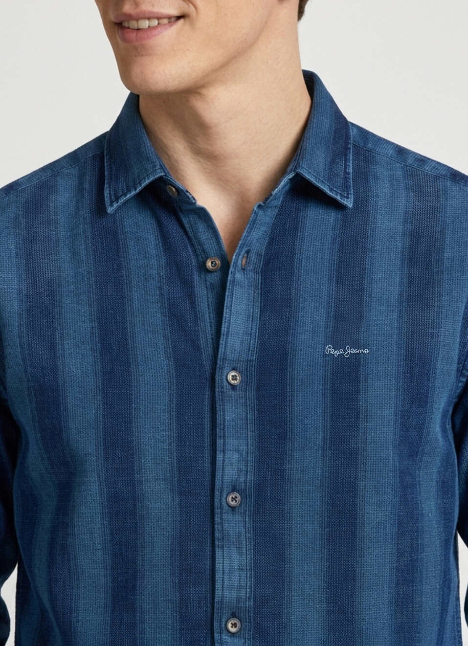 Men Blue Striped Dobby Long Sleeve Shirt, , large image number 4