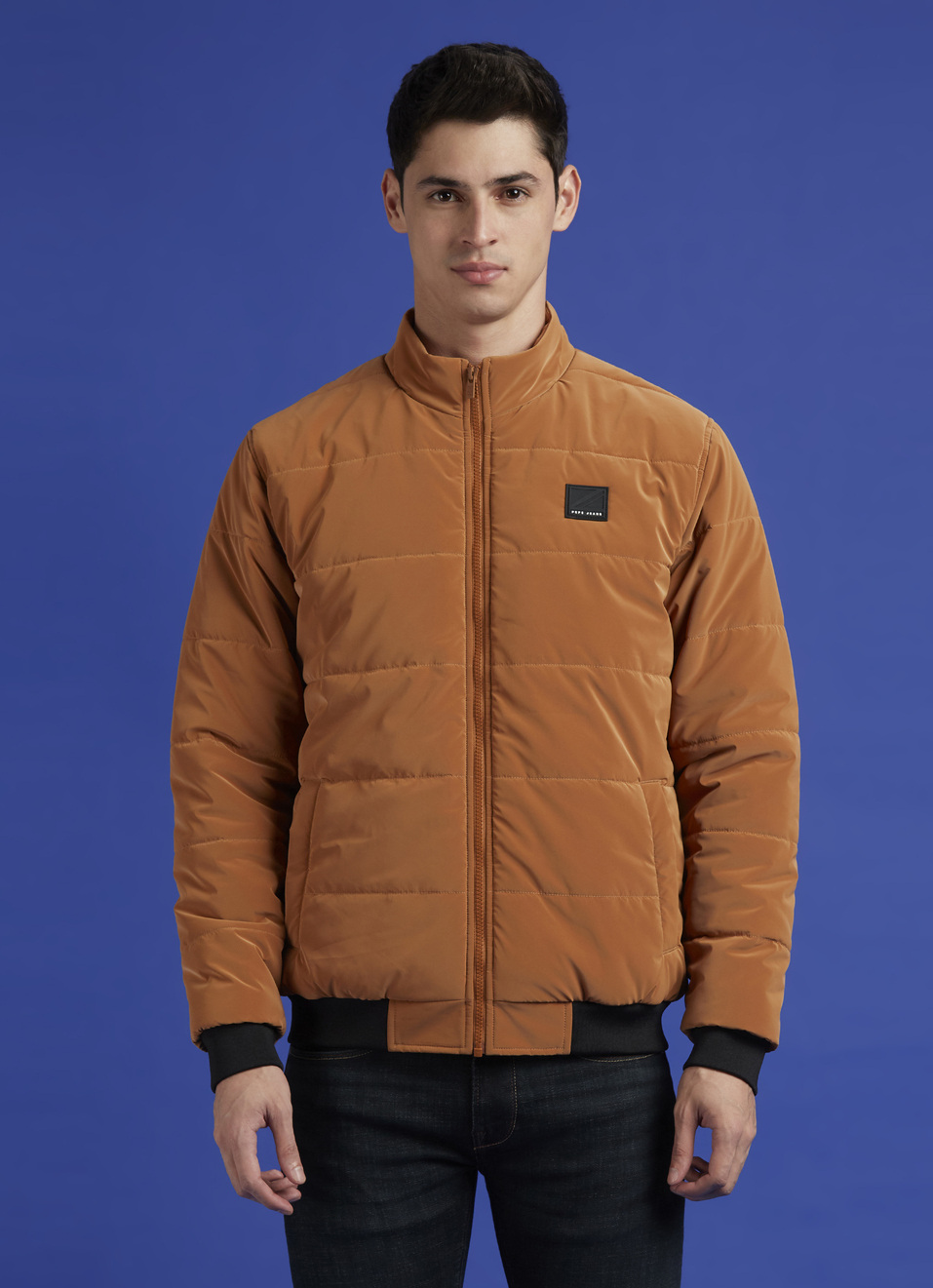 Brown High Neck Full Sleeve Jacket, , large image number 1