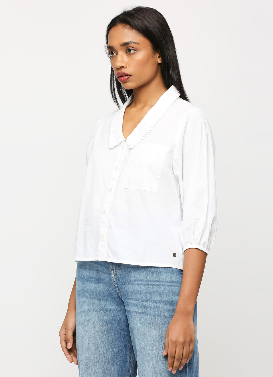 White Chelsea Collar Puff Sleeve Shirt, , large image number 3