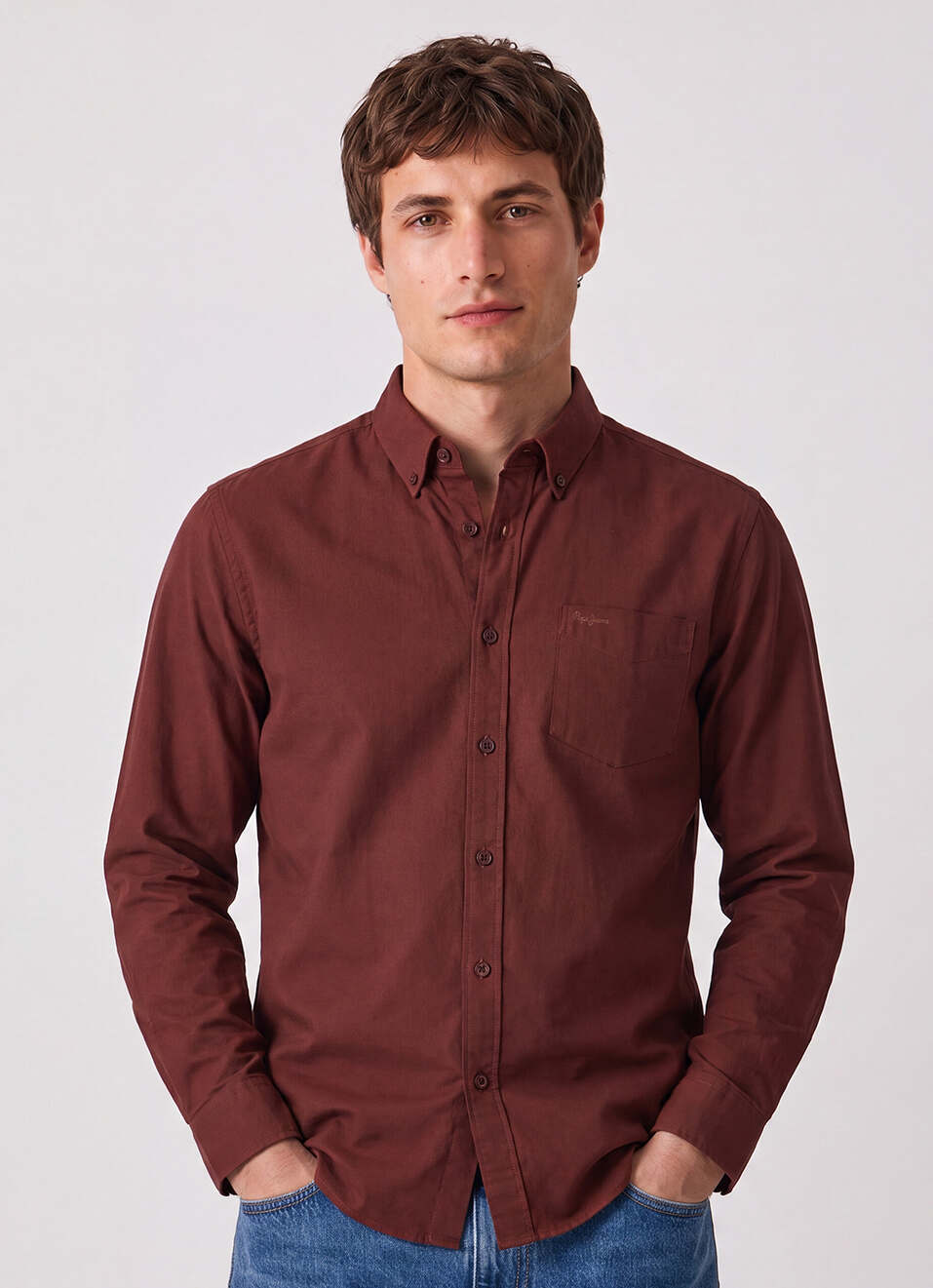 Men Rust Solid Button-down Collar Oxford Shirt, , large image number 1