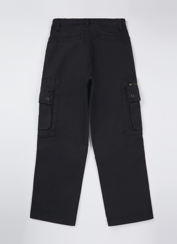 Boys Black Mid Rise Lightweight Stretch Cargo Pants