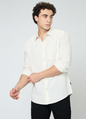 Men Natural Beige Striped Shirt