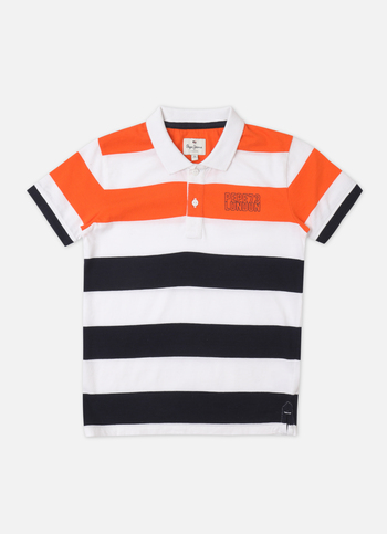 Boys Orange Stripe Short Sleeve Polo