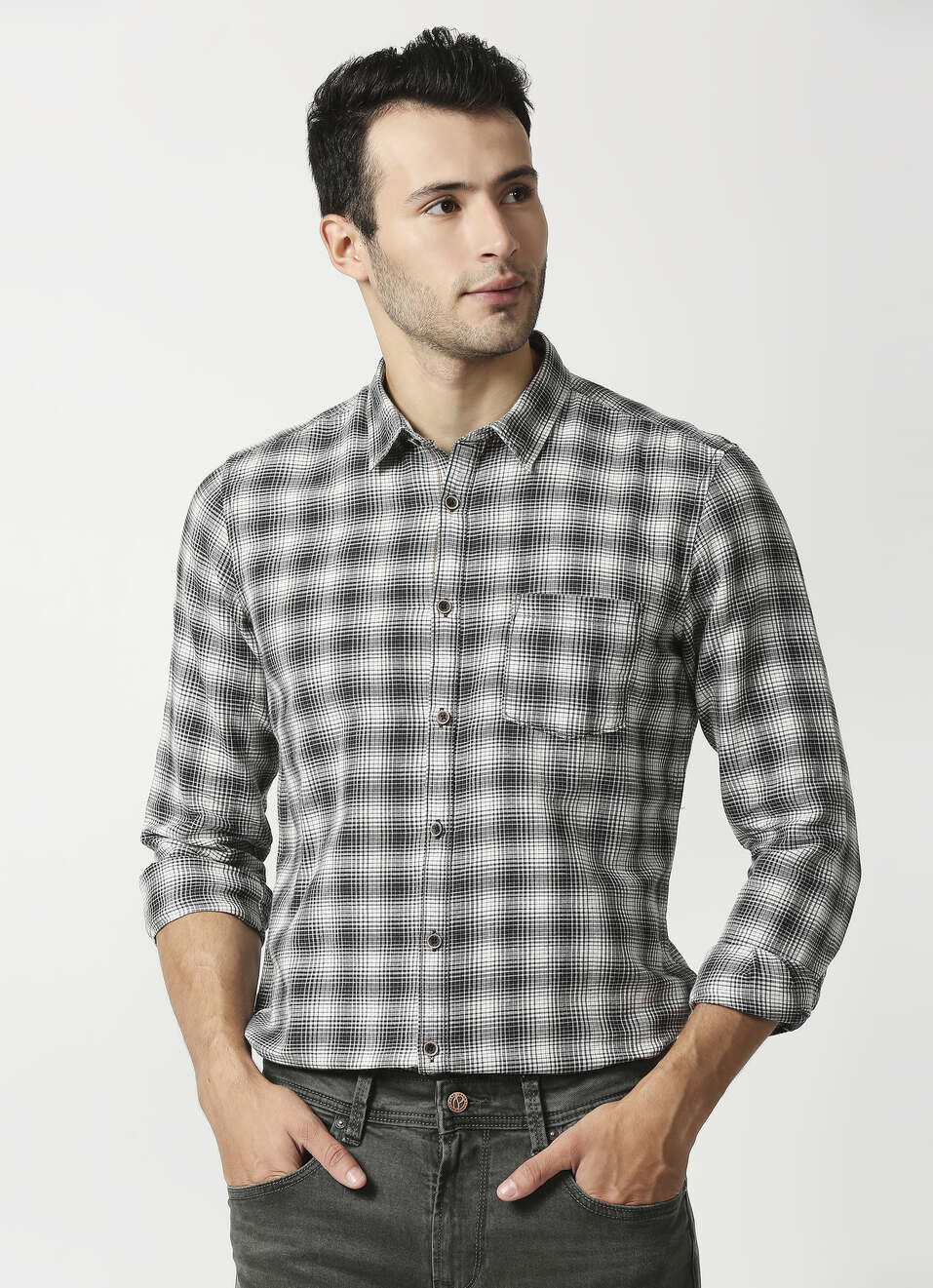Helicat Cotton Linen Check Shirt, , large image number 0