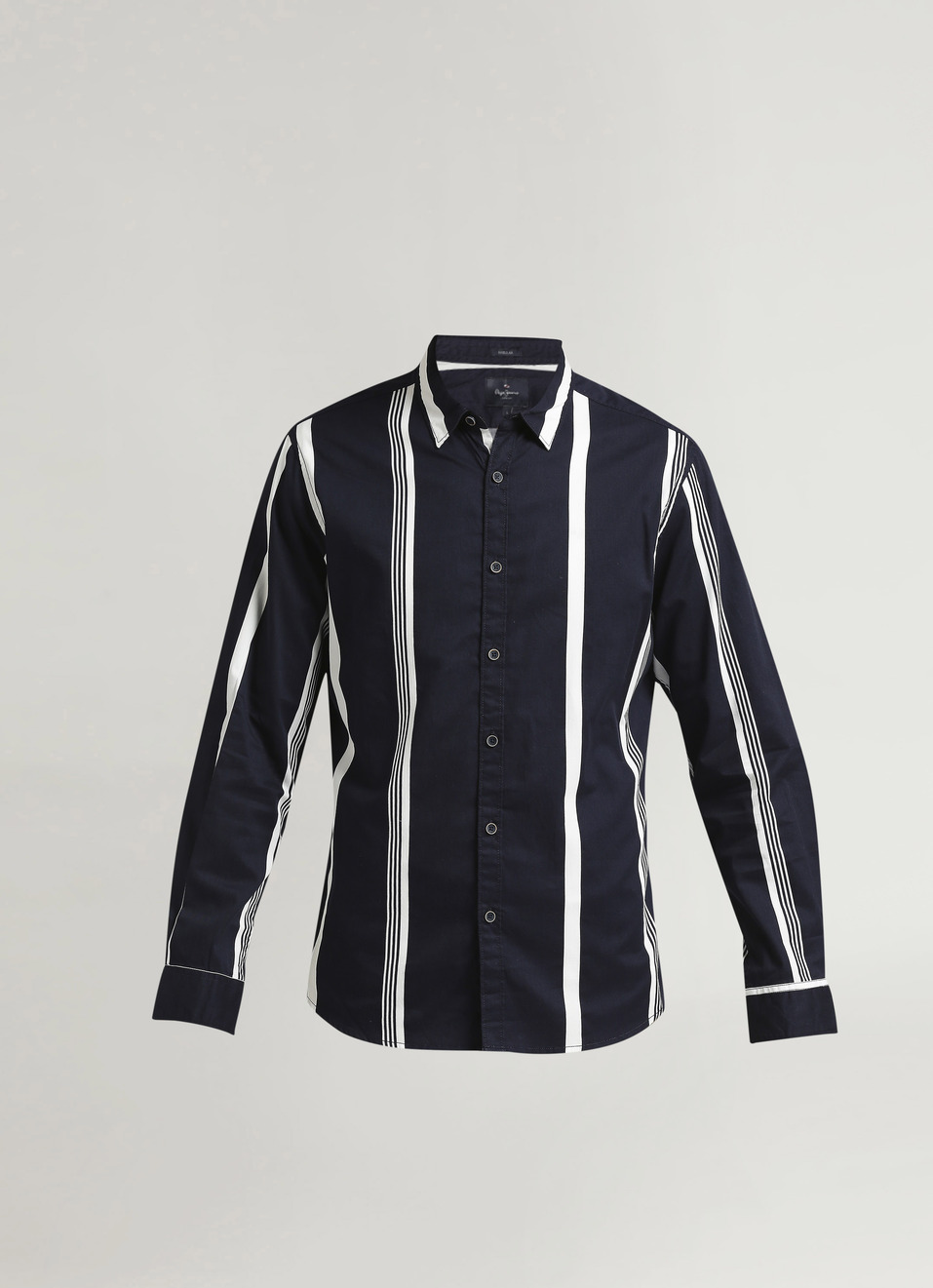 Navy Narrow Stripes Twill Long Sleeve Shirt, , large image number 6