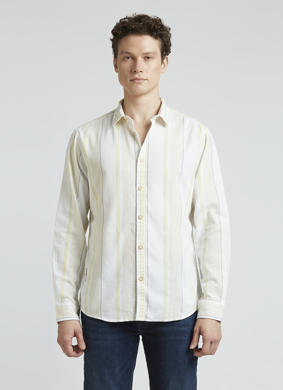 Beige Stripes Full Sleeve Shirt, , large image number 1