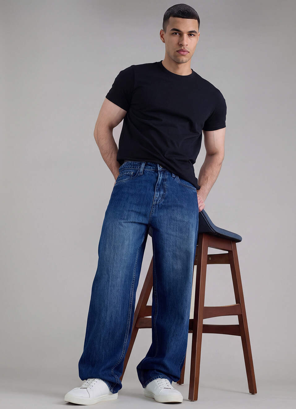 Men Blue Baggy Fit Mid Rise Jeans, , large image number 1