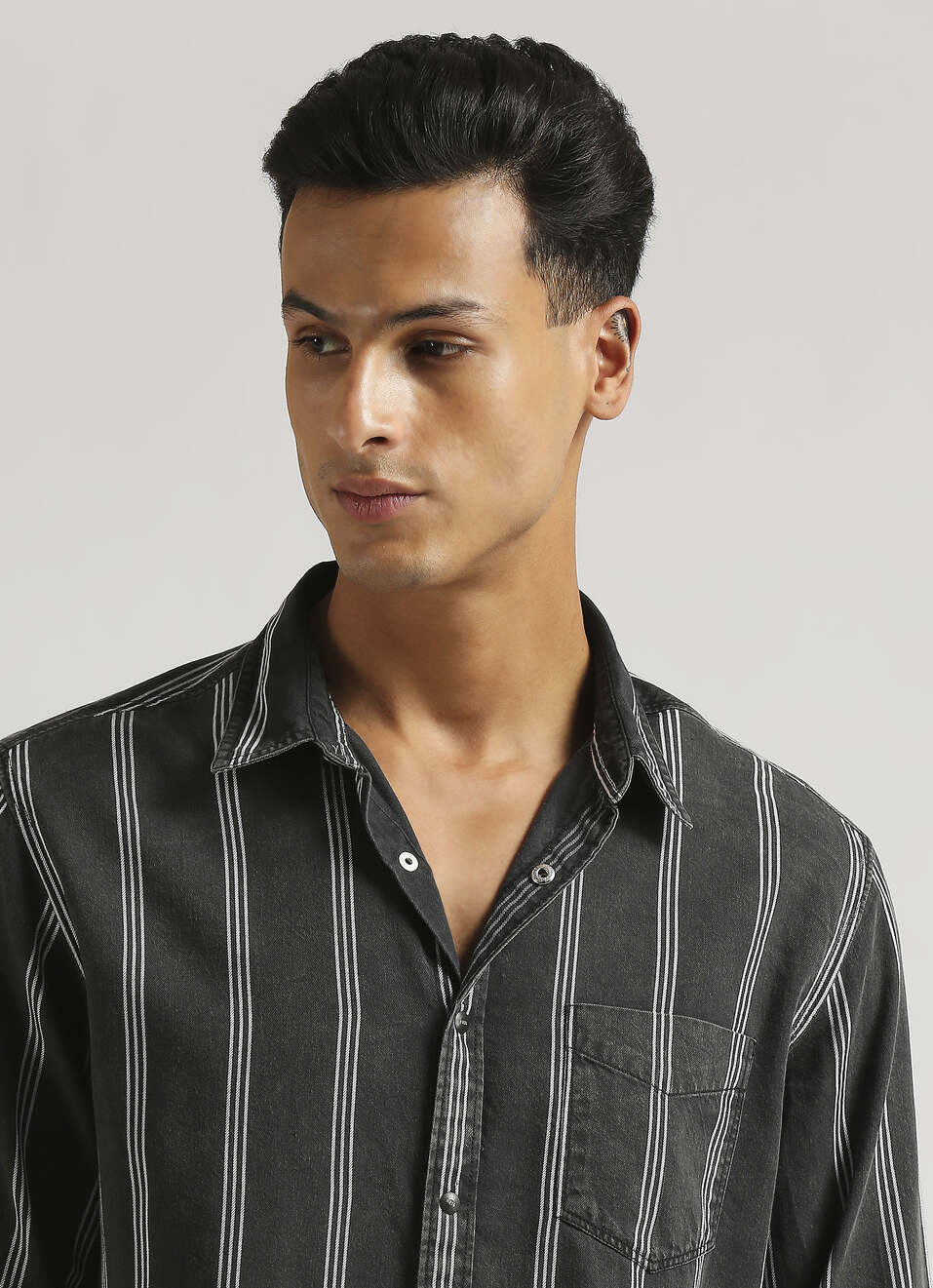 Black Yarn Dyed Sulphur Stripes Long Sleeve Shirt, , large image number 4