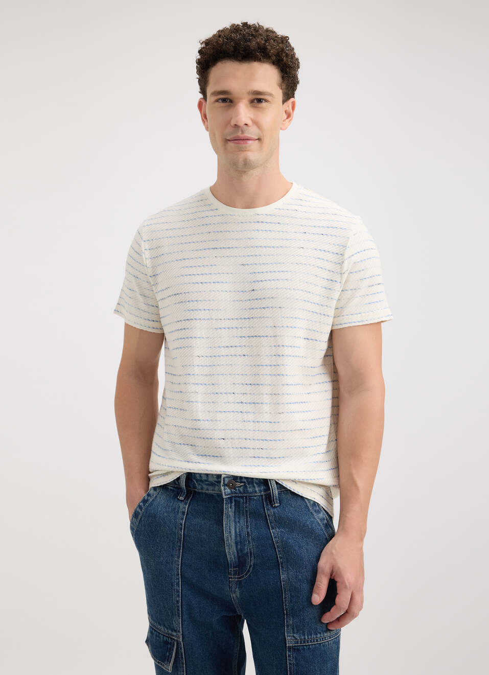 Men Off White Stripe Short Sleeve T-shirt, , large image number 0