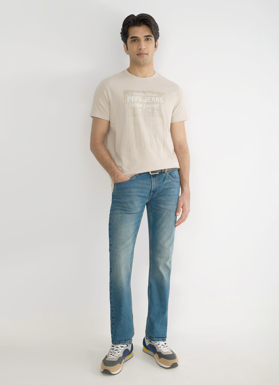 Men Light Beige Slim Graphic T-shirt, , large image number 5