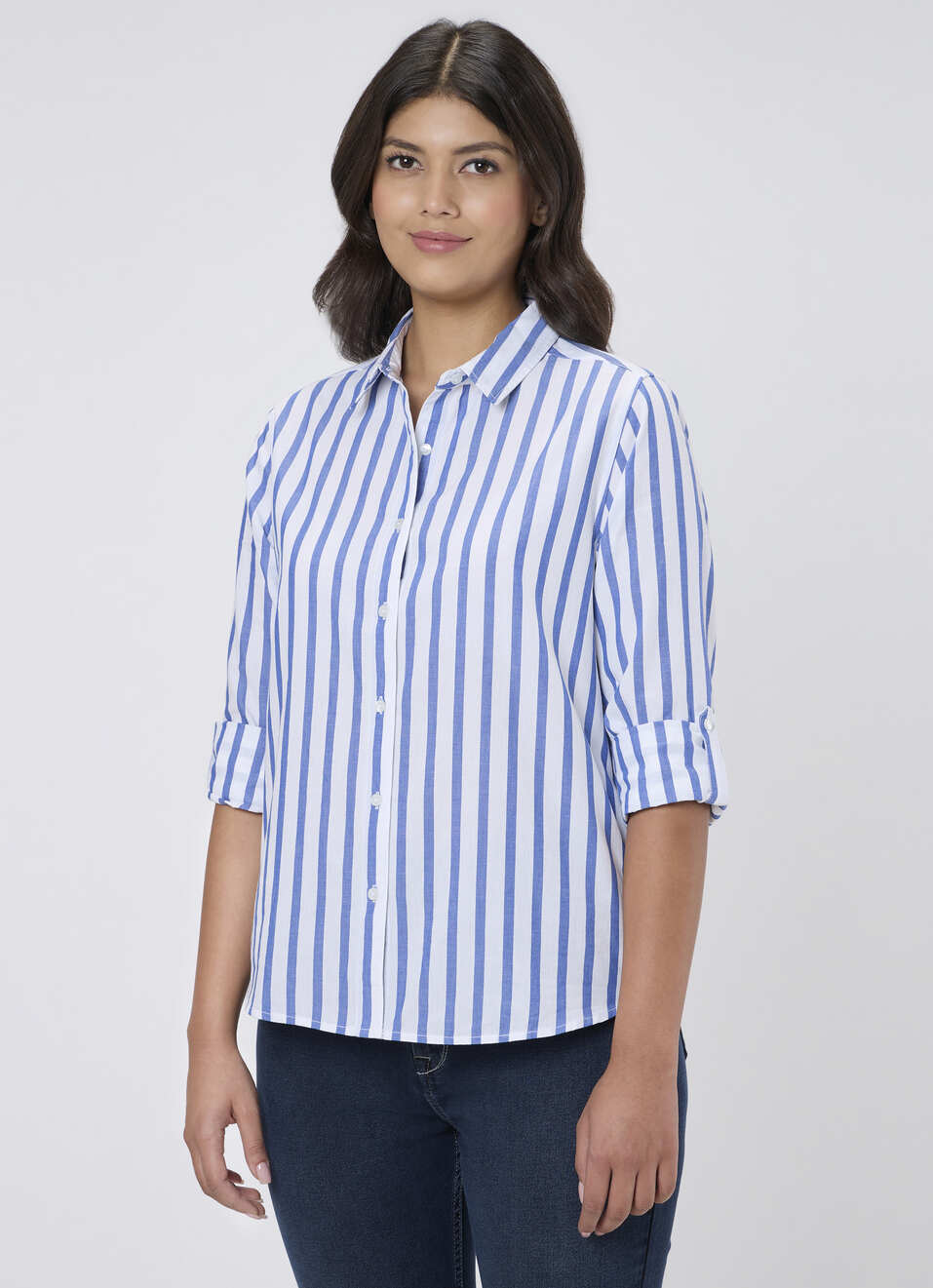 Women Blue Striped Regular Fit Shirt, , large image number 3