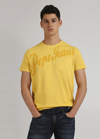 Yellow Single Pocket Overdyed Short Sleeve T-shirt