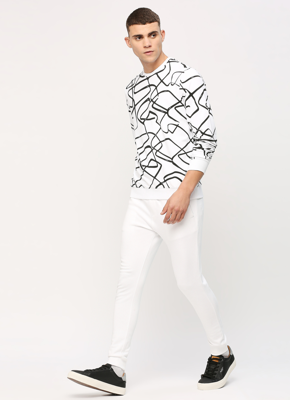 White All Over Printed Long Sleeve Stretch Sweatshirt, , large image number 0