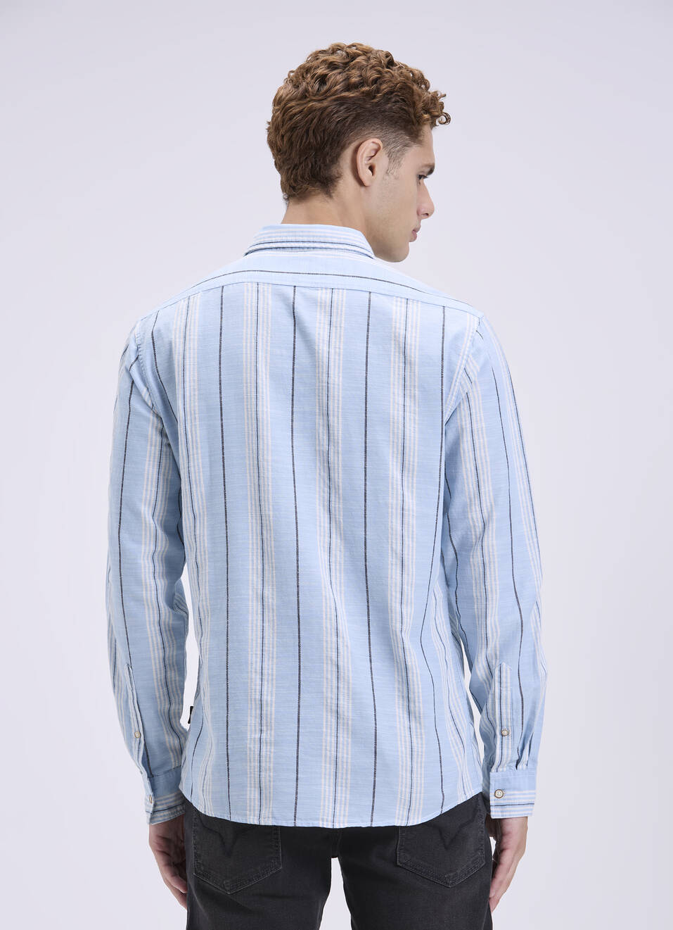 Men Blue Striped Full Sleeves Shirt, , large image number 2