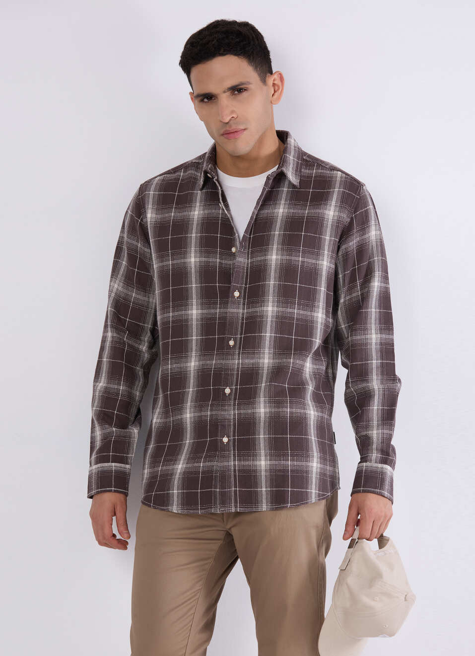 Men Brown Checked Regular Fit Shirt, , large image number 0