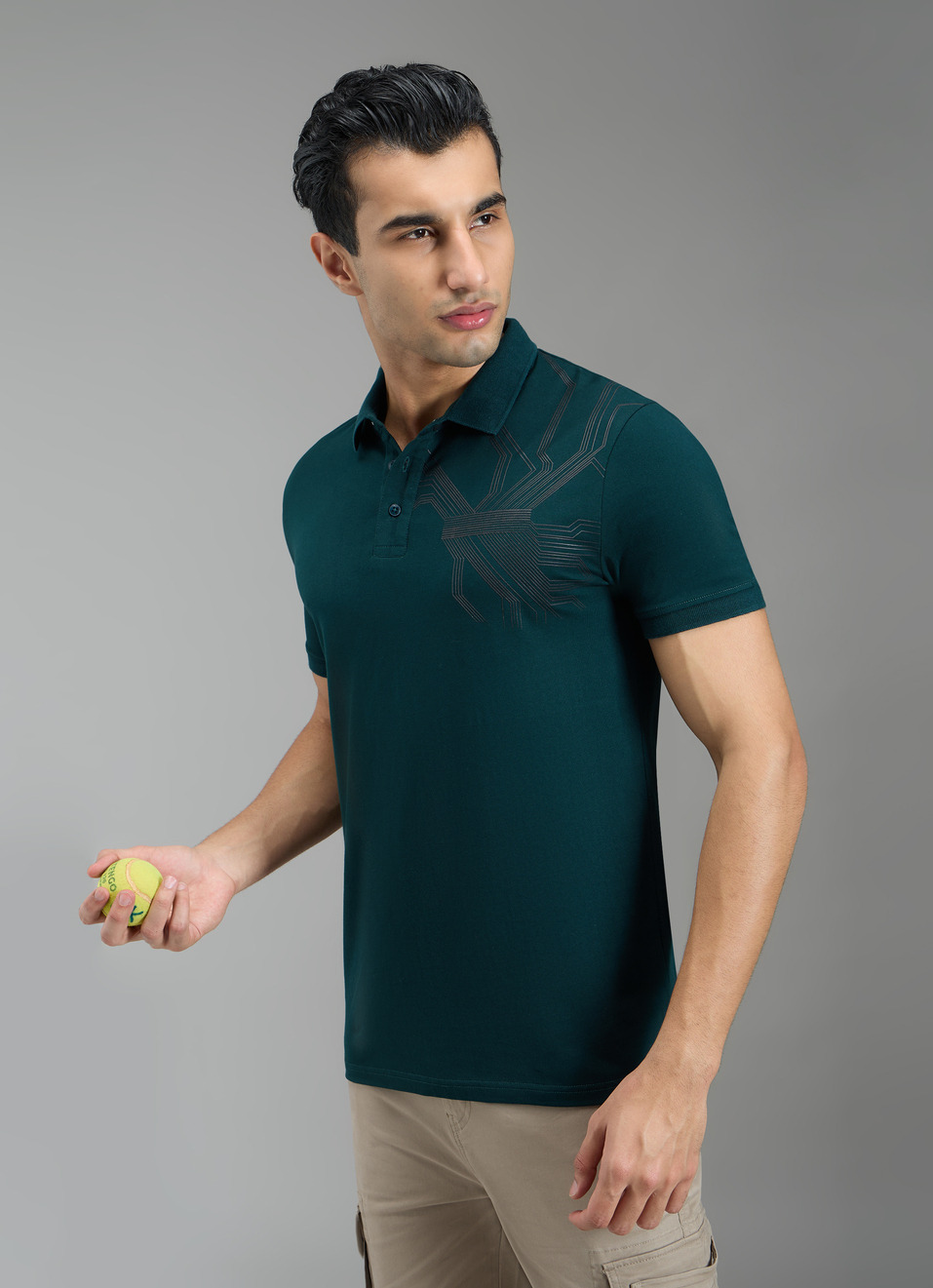 Men Teal Blue Geometric Print Polo, , large image number 0