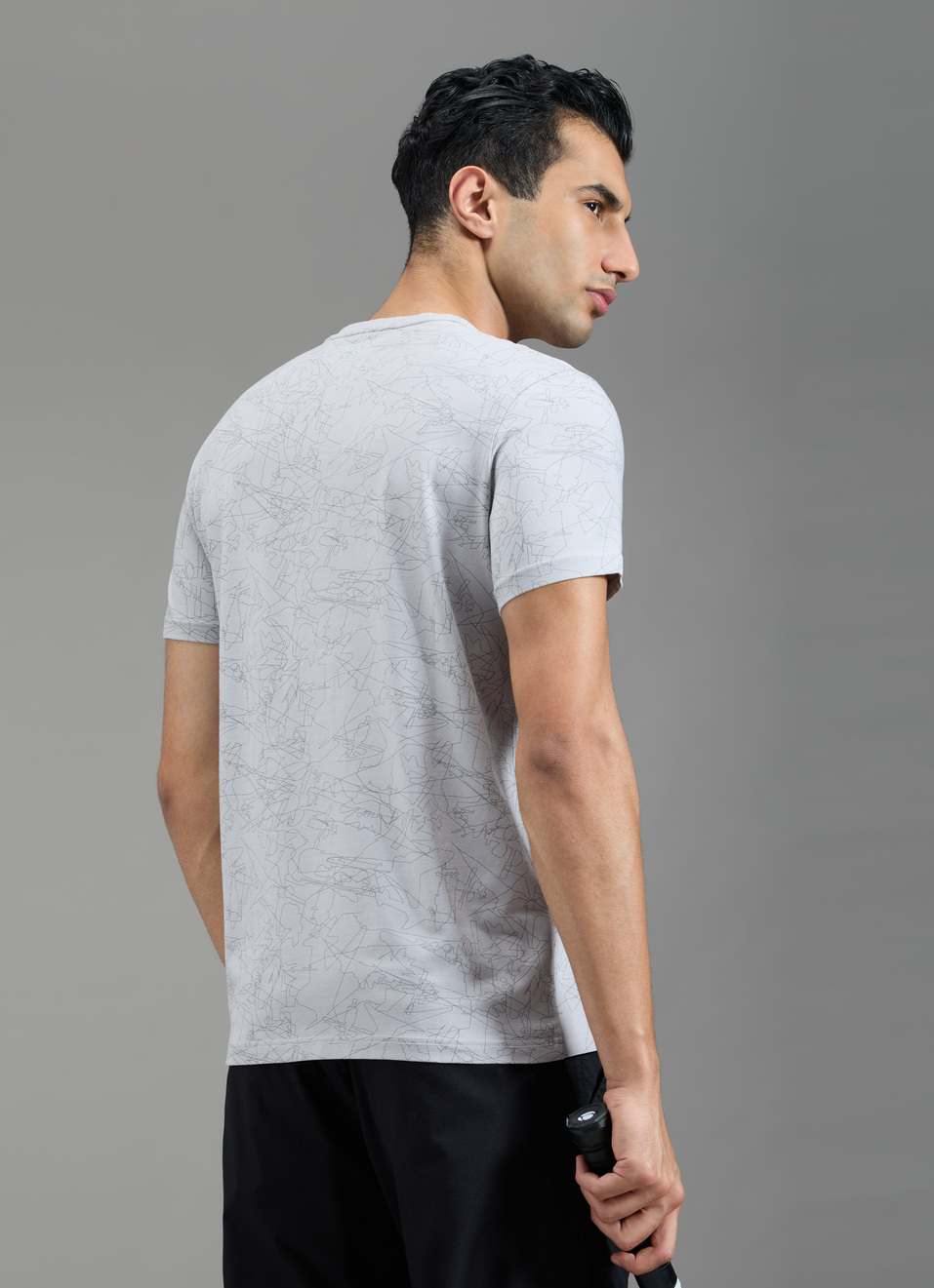 Men Grey Abstract Print Slim Fit T-shirt, , large image number 2