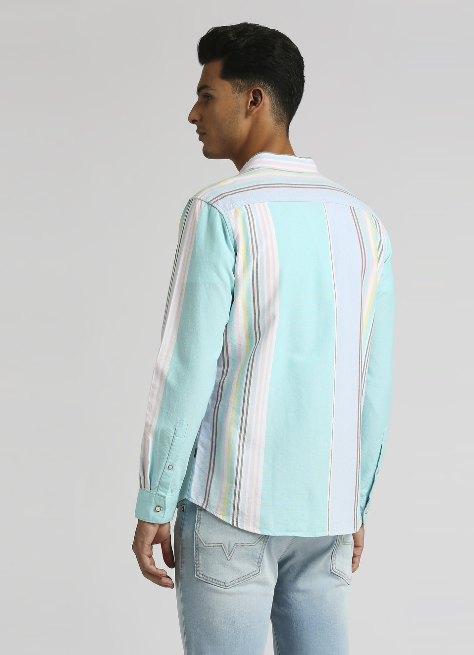 Aqua Stripes Trendy Summer Long Sleeve Shirt, , large image number 2