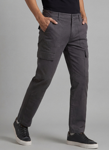 Men Grey Mid Rise Straight Fit Cargo Pant