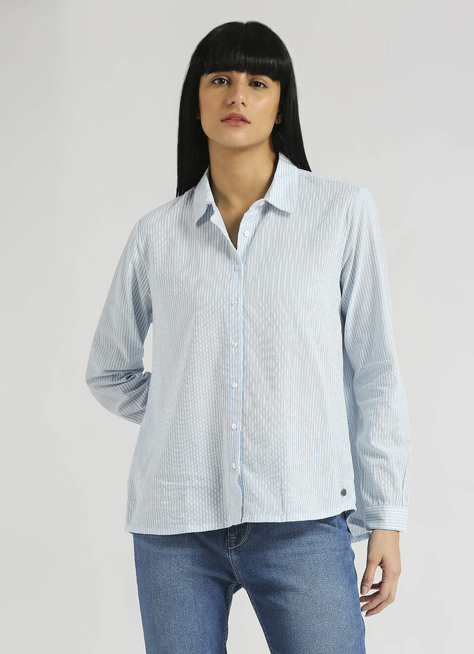 Blue Narrow Stripes Long Sleeve Shirt, , large image number 0
