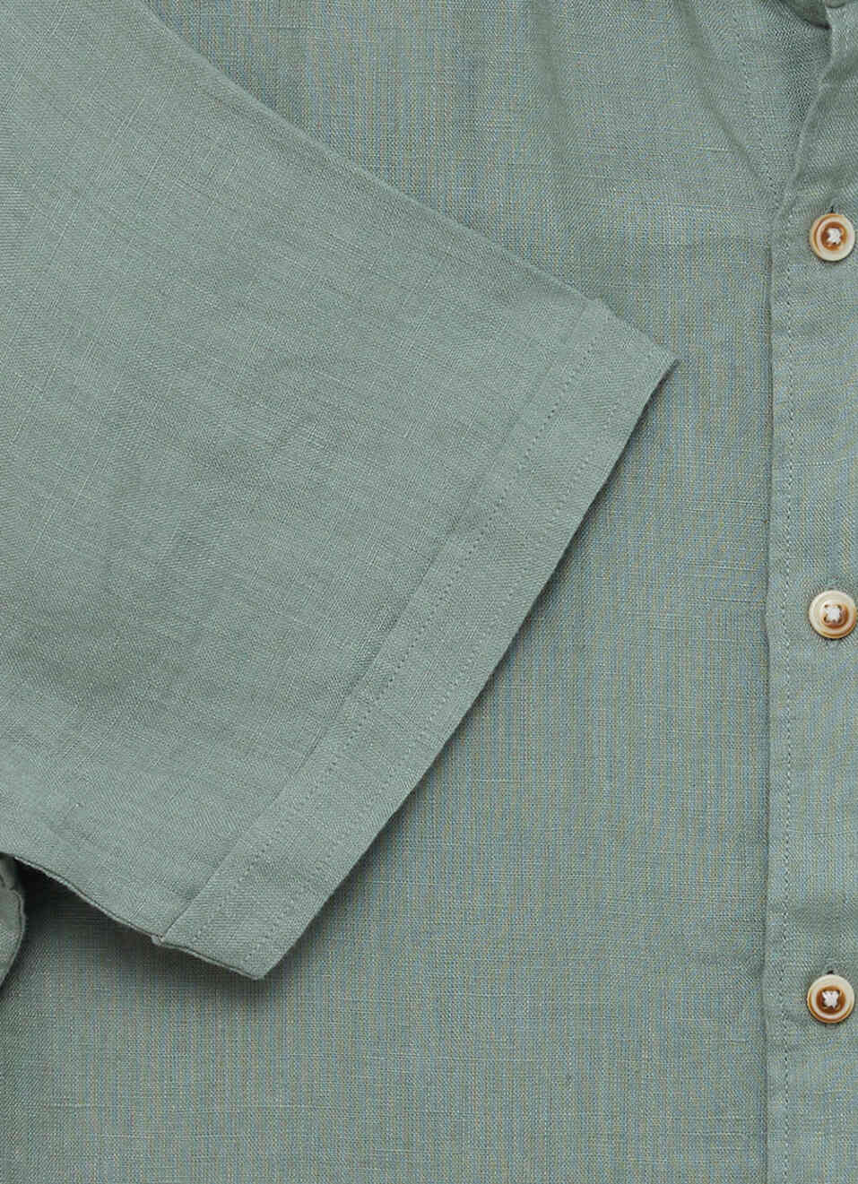 Men Light Green Solid Pure Linen Short Sleeve Shirt, , large image number 7