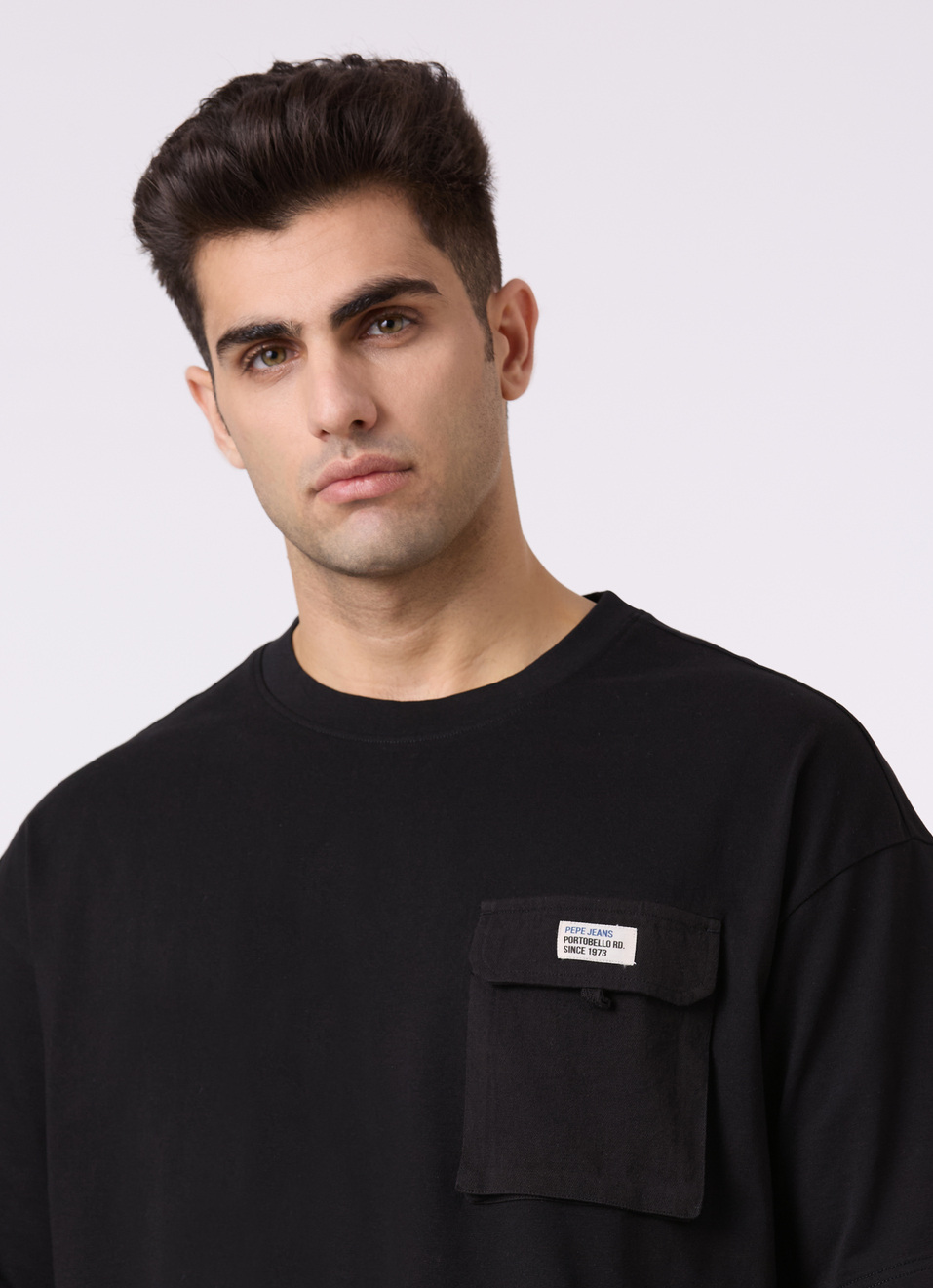 Men Black Utility Pocket Short Sleeve Oversized T-shirt, , large image number 4
