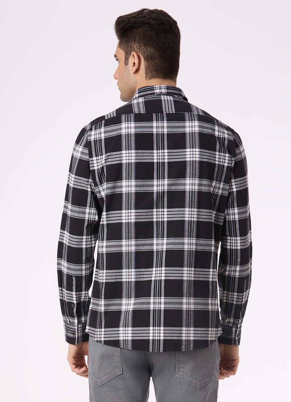 Men Black Regular Fit Check Full Sleeve Shirt, , large image number 2