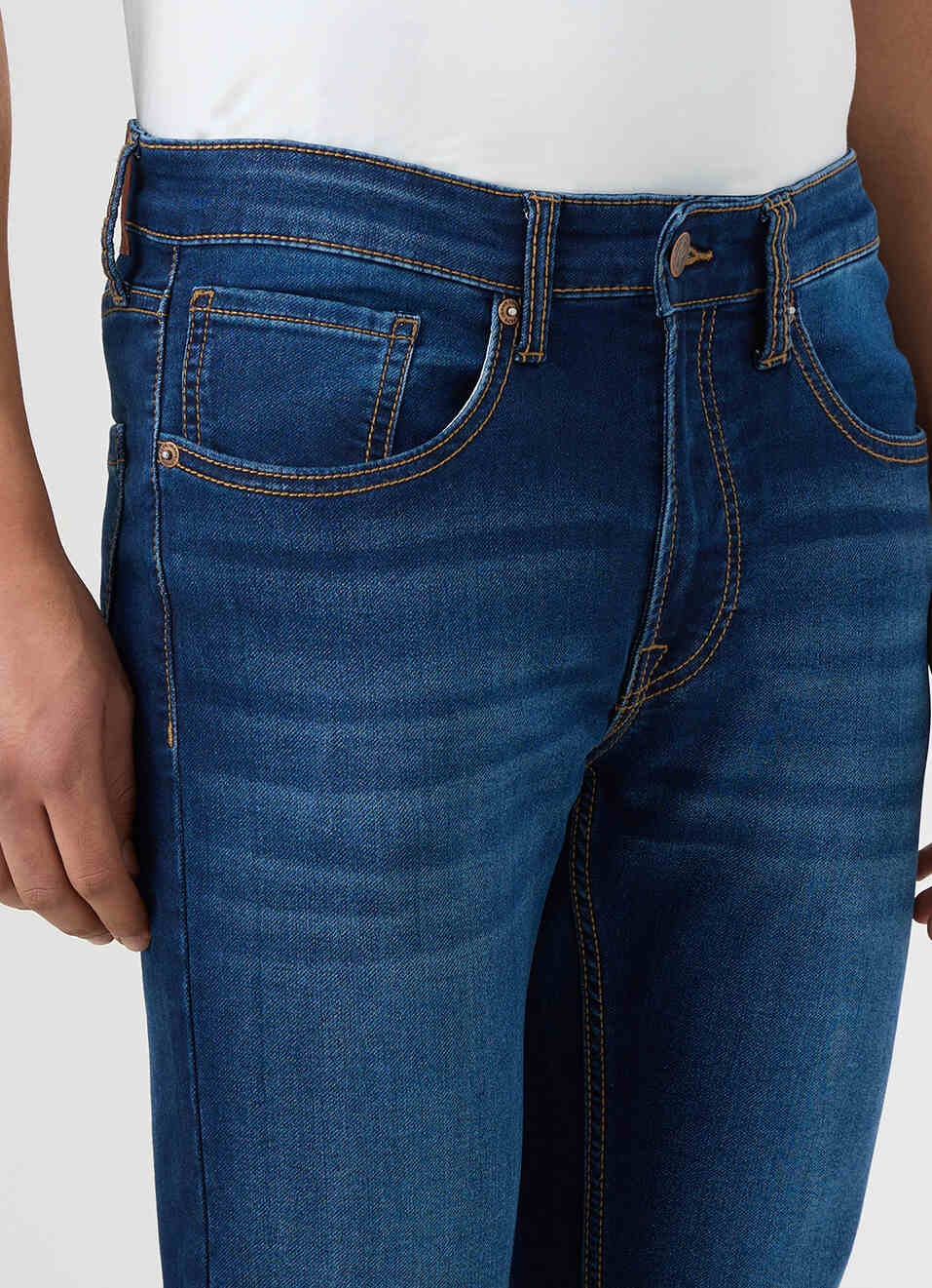 Men Dark Blue Mid Rise Slim Fit Jeans, , large image number 4